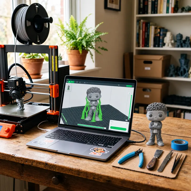 The model ready in the slicer next to the 3D printer